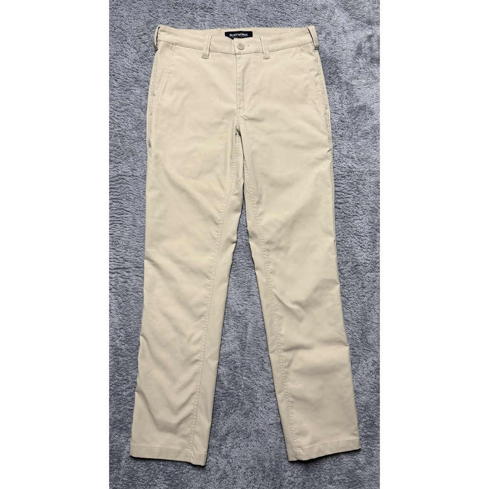 Bluffworks Ascender Pants Mens 29x32 Beige Chino Regular Fit Zip Pocket Travel